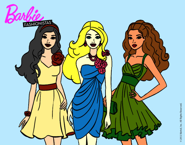 Dibujo Barbie y sus amigas vestidas de fiesta pintado por franmelii
