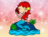 Dibujo Sirena sentada en una roca con una caracola pintado por irupeta