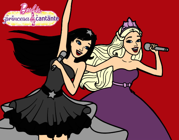 Dibujo Barbie y la princesa cantando pintado por charito