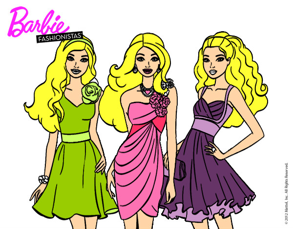 Dibujo Barbie y sus amigas vestidas de fiesta pintado por PAO13