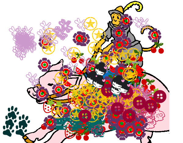 Dibujo Mono y cerdo pintado por Jablublu
