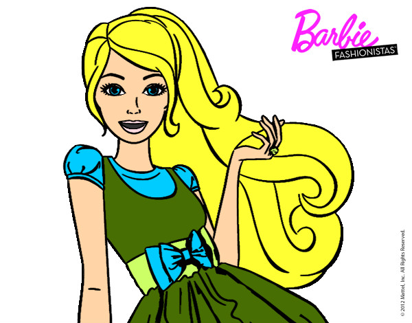 Dibujo Barbie con su vestido con lazo pintado por demanuelit