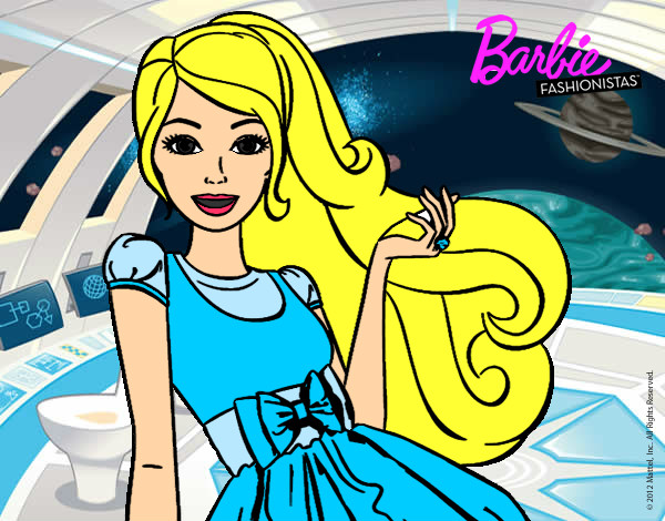 Dibujo Barbie con su vestido con lazo pintado por demanuelit