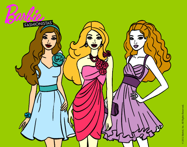 Dibujo Barbie y sus amigas vestidas de fiesta pintado por lializpio