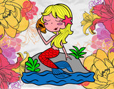 Dibujo Sirena sentada en una roca con una caracola pintado por pri_lapulg