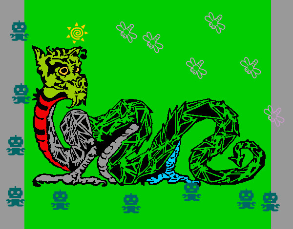 Dibujo Dragón oriental pintado por dragono