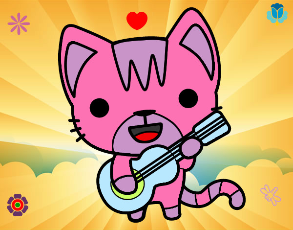 Dibujo Gato guitarrista pintado por kiitty