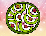 Dibujo Mandala circular pintado por primitiva