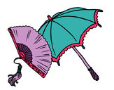 Dibujo Abanico y paraguas pintado por solano