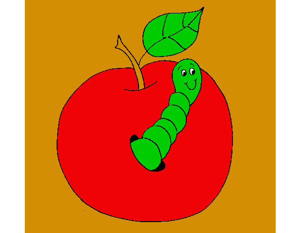 Dibujo Manzana con gusano pintado por jhonatanja