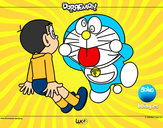 Dibujo Doraemon y Nobita pintado por espejo