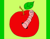 Dibujo Manzana con gusano pintado por sofia202