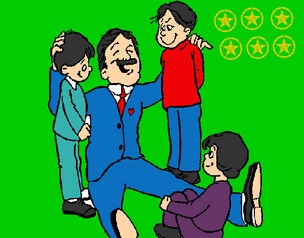 Dibujo Papa con sus 3 hijos pintado por cance