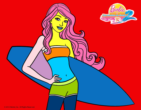 Dibujo Barbie con tabla de surf pintado por dacota