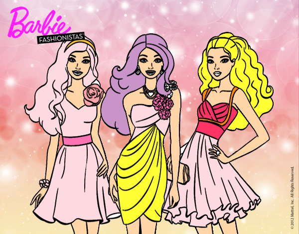 Dibujo Barbie y sus amigas vestidas de fiesta pintado por snivellius