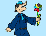 Dibujo Hombre contento con una flor pintado por leonardovb