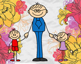 Dibujo Padre con sus hijos pintado por enan0s