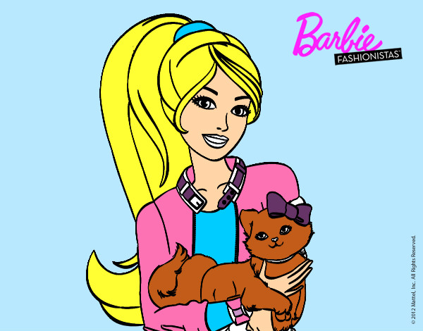 Dibujo Barbie con su linda gatita pintado por Veroniquet