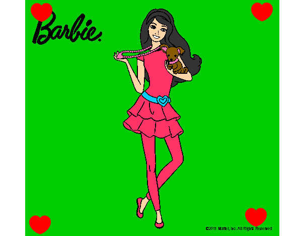 Dibujo Barbie y su mascota pintado por karenmillo