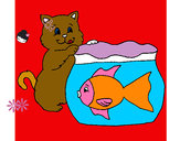 Dibujo Gato y pez pintado por juani13