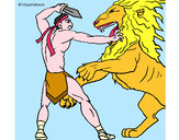 Dibujo Gladiador contra león pintado por turbo 