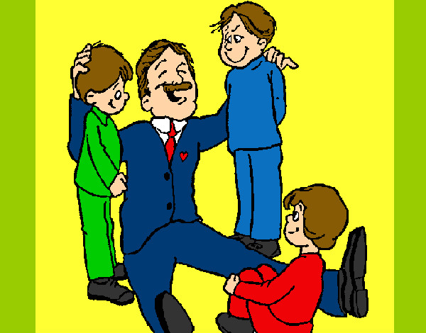 Dibujo Papa con sus 3 hijos pintado por TRISTAN04