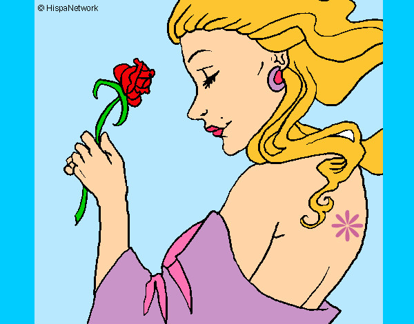 Dibujo Princesa con una rosa pintado por AMPPI