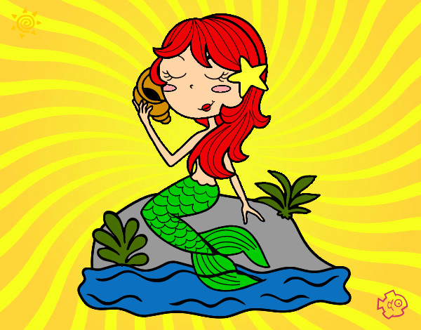 Dibujo Sirena sentada en una roca con una caracola pintado por TRISTAN04