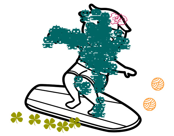 Dibujo Surf con tabla pintado por camilaarau