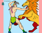 Dibujo Gladiador contra león pintado por hhjk