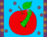 Dibujo Manzana con gusano pintado por flakit