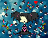 Dibujo Niña con mariposas pintado por VERONIKAA