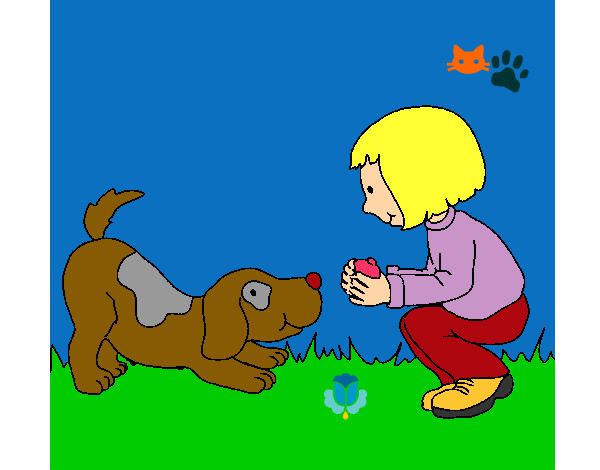 Dibujo Niña y perro jugando pintado por mariana111