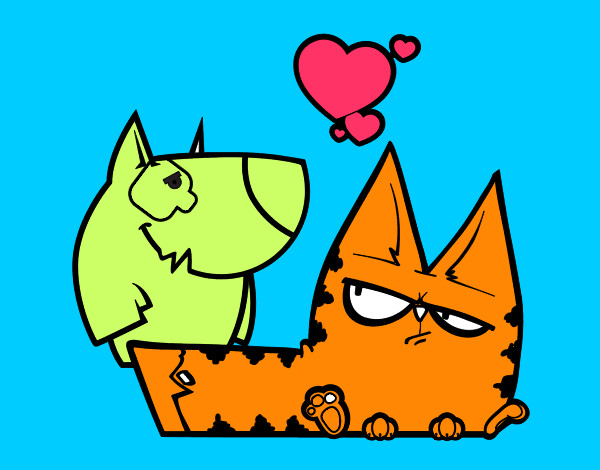 Dibujo Perro y gato enamorados pintado por melicastro