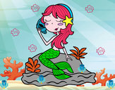 Dibujo Sirena sentada en una roca con una caracola pintado por nancy2