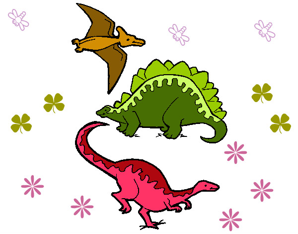 Dibujo Tres clases de dinosaurios pintado por santiago13