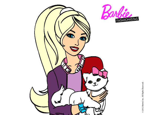 Dibujo Barbie con su linda gatita pintado por elisan