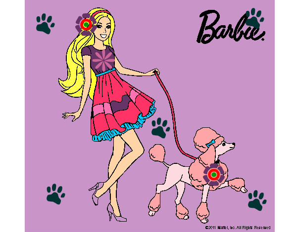 Dibujo Barbie paseando a su mascota pintado por maryos 
