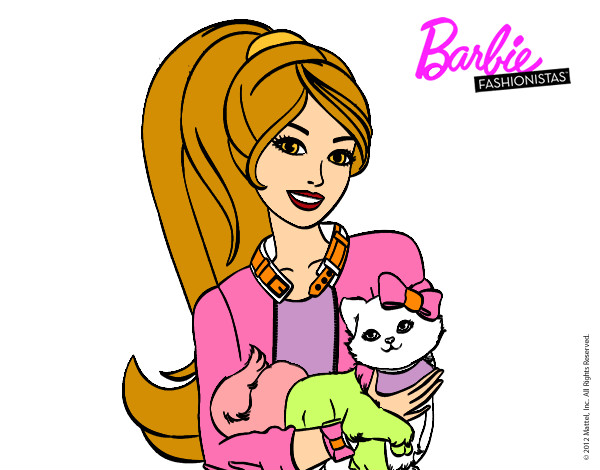 Dibujo Barbie con su linda gatita pintado por margarita1