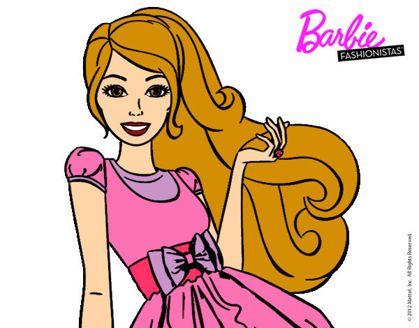 Dibujo Barbie con su vestido con lazo pintado por margarita1