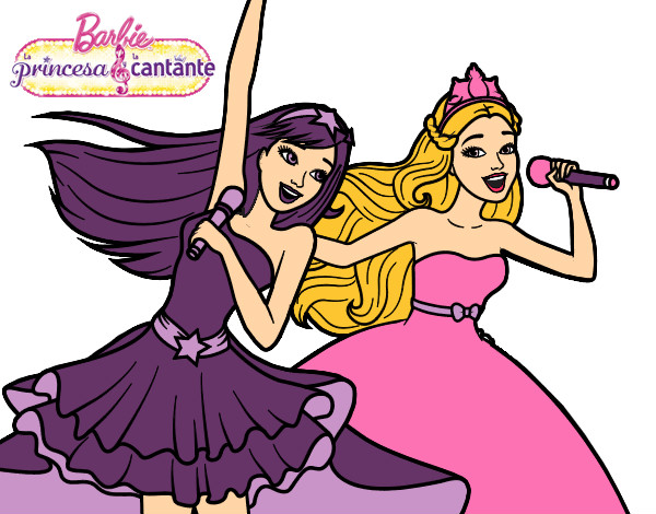 Dibujo Barbie y la princesa cantando pintado por margarita1