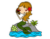 Dibujo Sirena sentada en una roca con una caracola pintado por jgfjgjf
