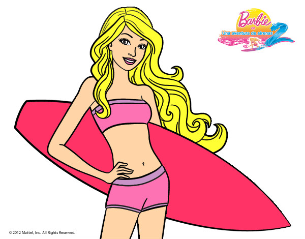 Dibujo Barbie con tabla de surf pintado por abigaildia