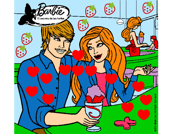 Dibujo Barbie y su amigo en la heladería pintado por LARITZA