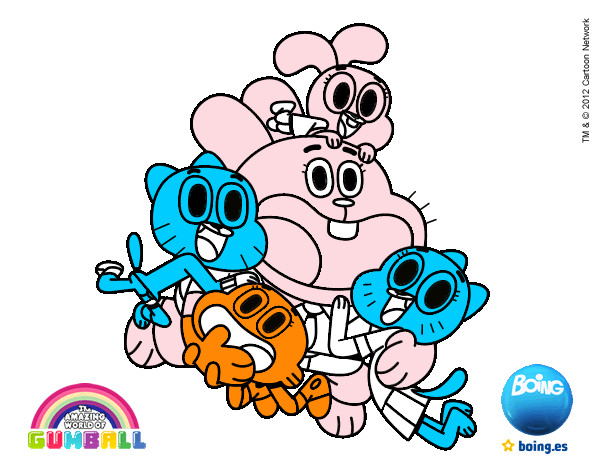 Dibujo Gumball y amigos contentos pintado por pitufi