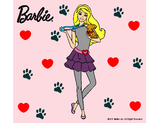 Dibujo Barbie y su mascota pintado por luzxero