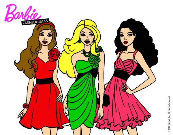 Dibujo Barbie y sus amigas vestidas de fiesta pintado por pekke