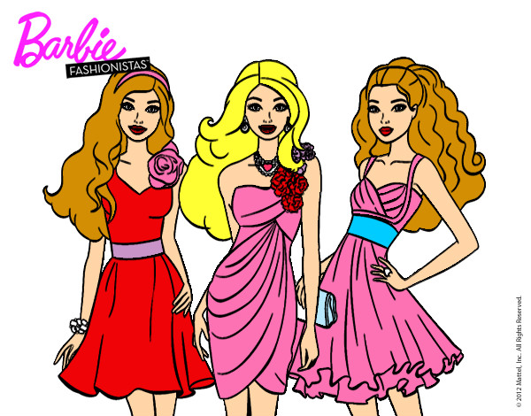 Dibujo Barbie y sus amigas vestidas de fiesta pintado por alma0