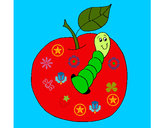 Dibujo Manzana con gusano pintado por lauralili