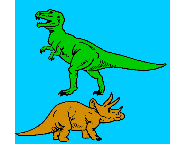 Dibujo Triceratops y tiranosaurios rex pintado por AndresO